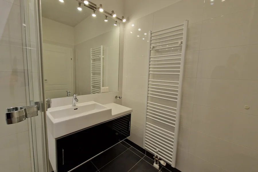 Bad Mit Dusche und Handtuchheizkörper