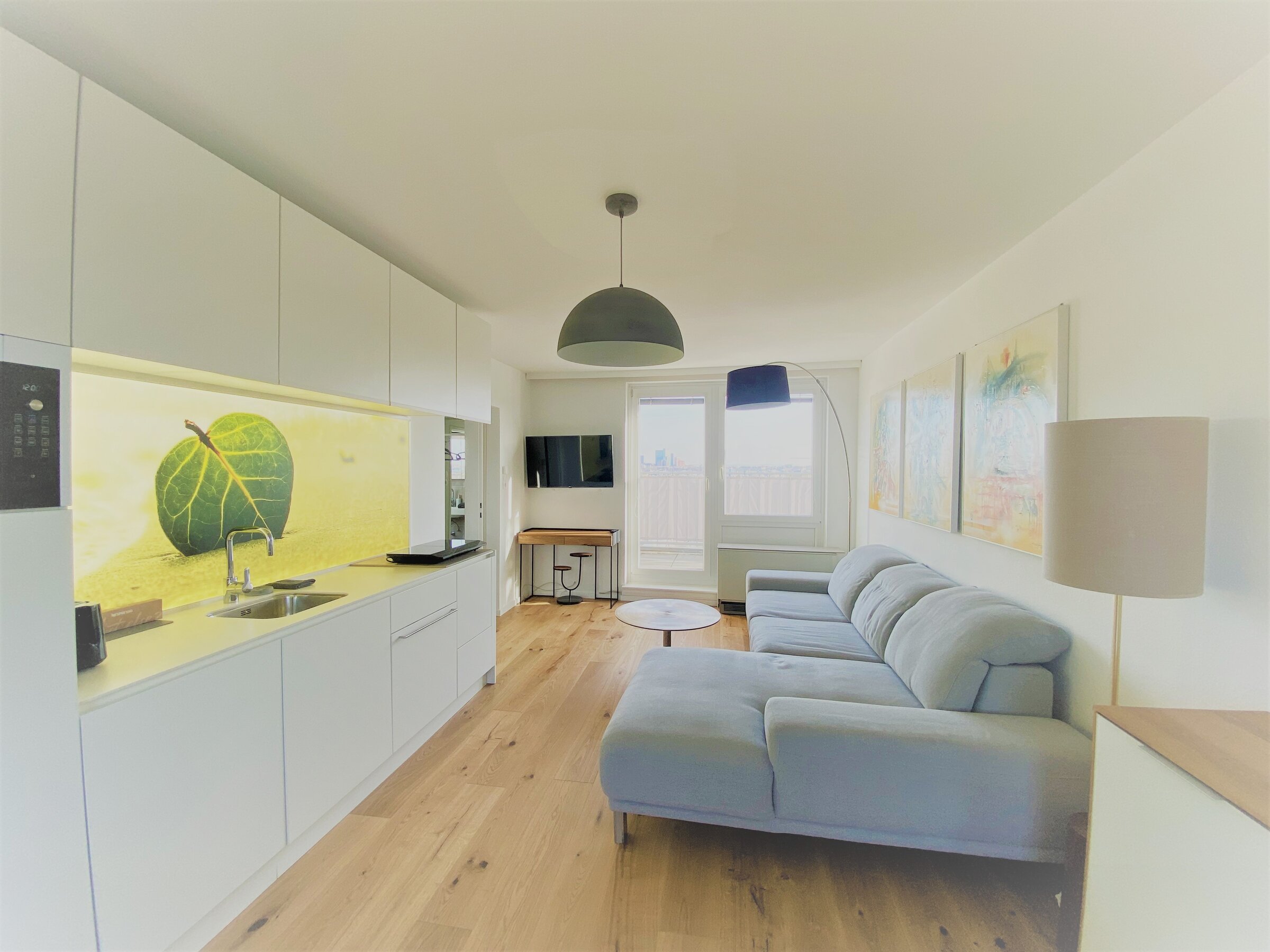 Open living area with modern kitchen – 2-room apartment, short-term rental, temporary housing for 1 to 6 months, Vienna