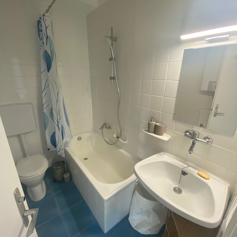 Wanne mit Dusche, WC und Waschbecken