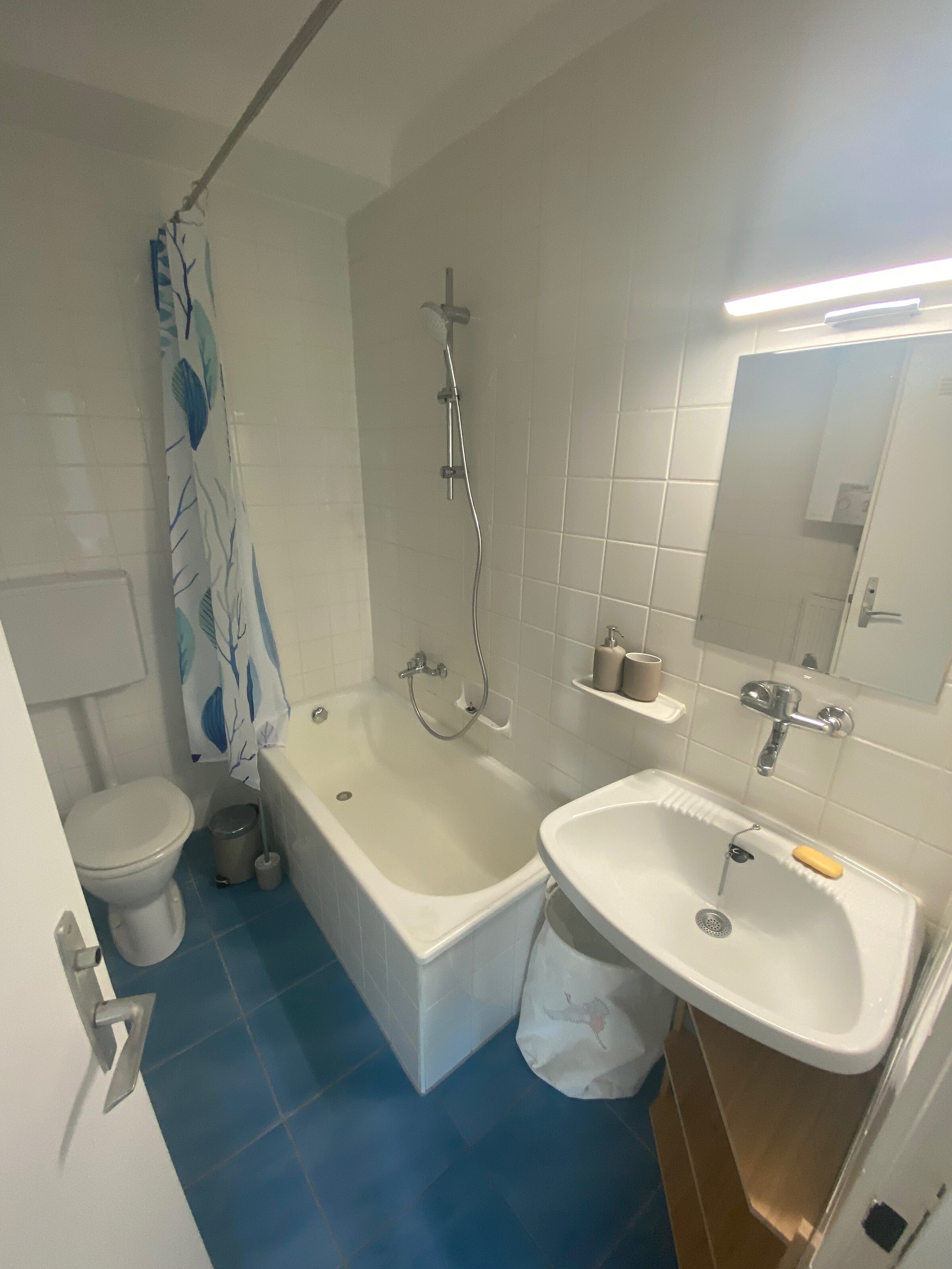 Wanne mit Dusche, WC und Waschbecken