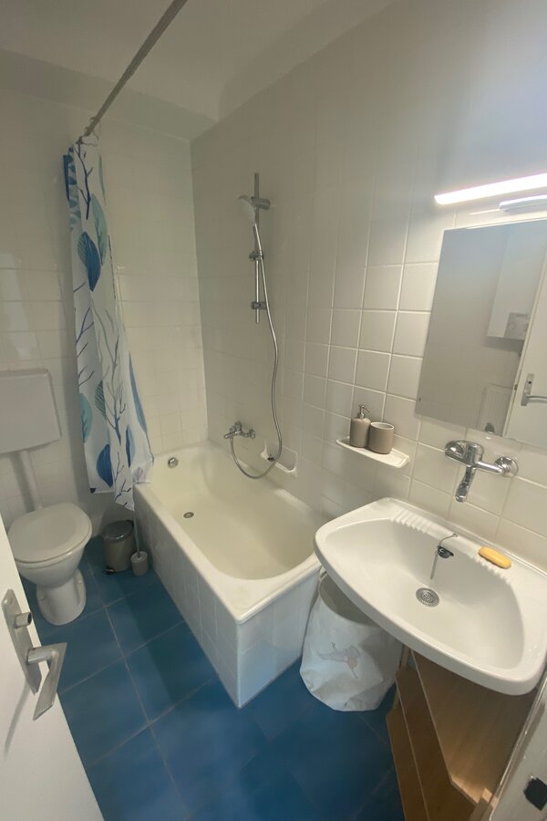 Wanne mit Dusche, WC und Waschbecken