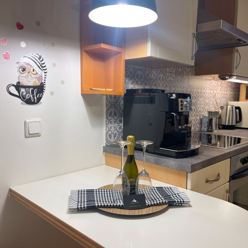 Fully equipped kitchen with fully automatic coffee machine