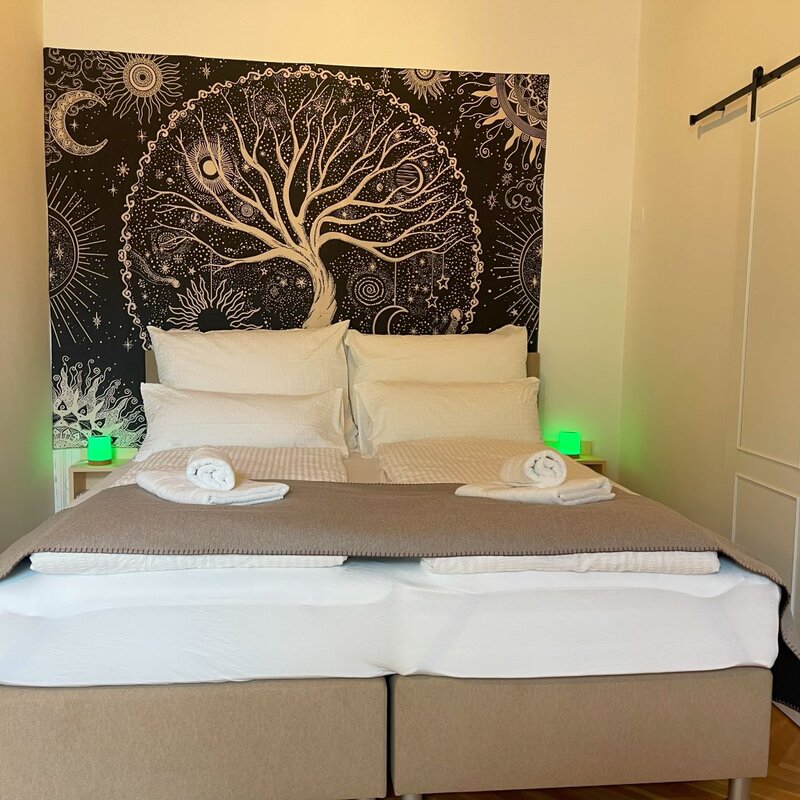 Comfortable king-size box-spring bed with Austrian quality bed linen