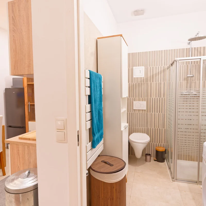 Blick auf Badezimmer und Wohnzimmer | © Sammer