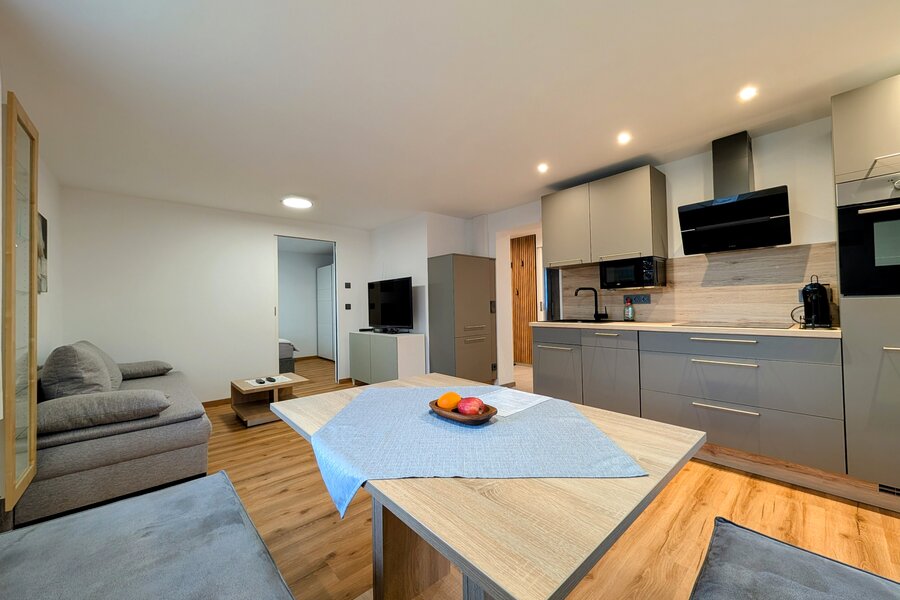 Bright open-plan kitchen & living area – 2-room apartment for short-term rental & temporary housing for 1 to 6 months in Salzburg