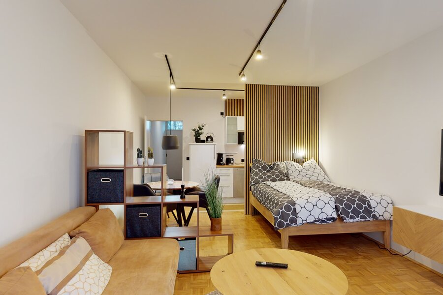 Modernes 1-Zimmer Apartment mit Holzakzenten – Kurzzeitmiete & Wohnen auf Zeit in Linz, 1 bis 6 Monate