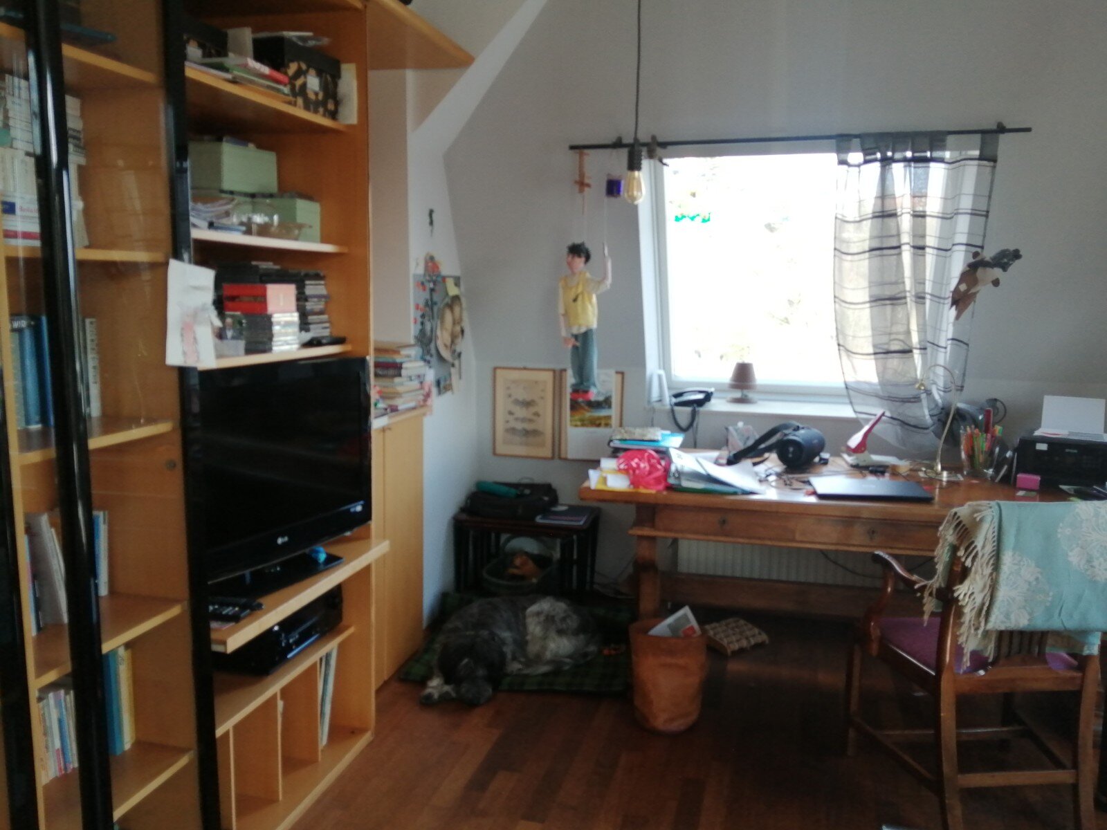 Wohnzimmer mit großem Schreibtisch und Wandverbau | © Elisabeth Faber