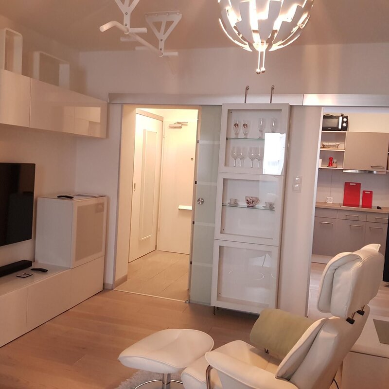 View to entrance and kitchen