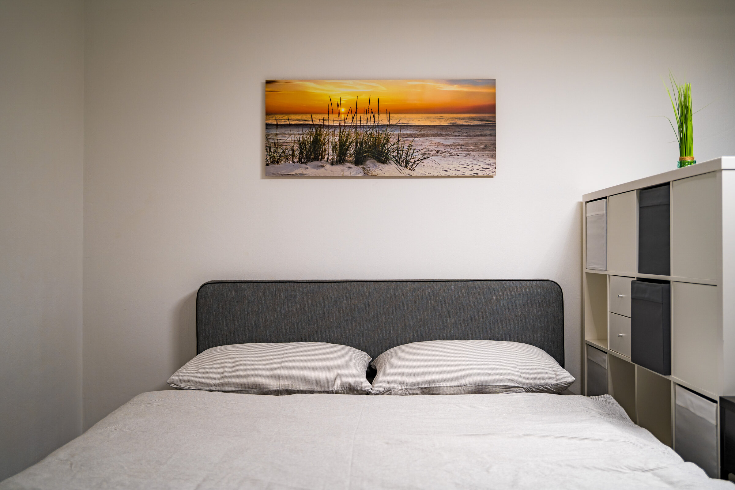 Very comfortable box spring bed with fresh bed linen
