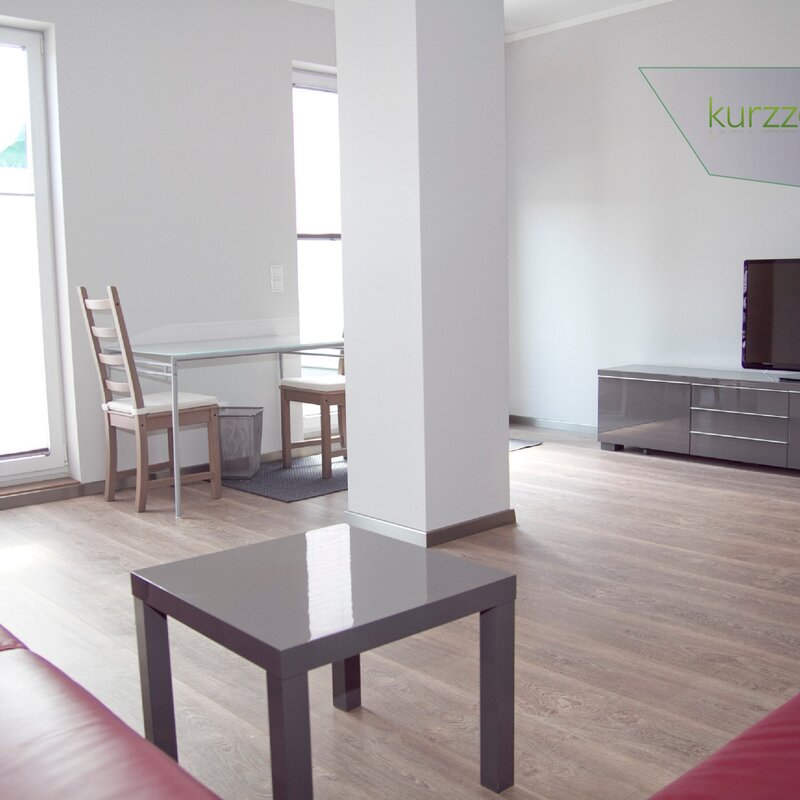 Helles Wohnzimmer mit Balkon – 1-Zimmer Apartment zur Kurzzeitmiete & Wohnen auf Zeit für 1 bis 6 Monate in Salzburg