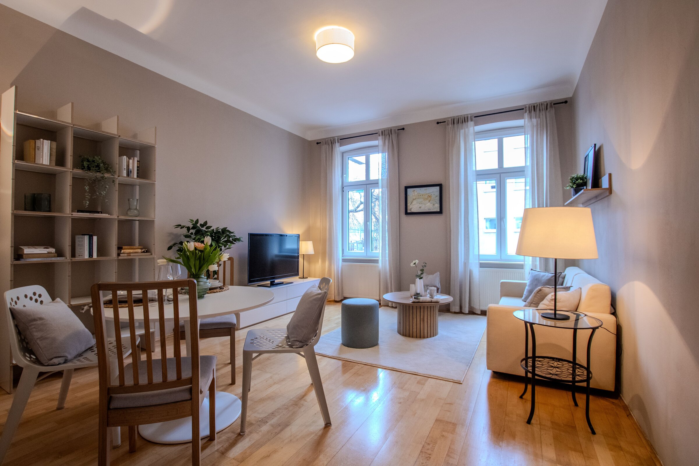 Bright living room, modern style – 2-room apartment for short-term rental & temporary housing for 1 to 6 months in Vienna