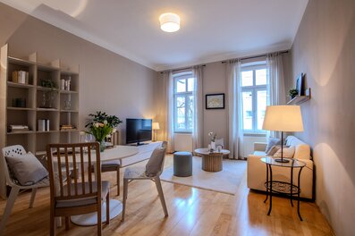 Bright living room, modern style – 2-room apartment for short-term rental & temporary housing for 1 to 6 months in Vienna