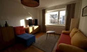 Living room with sofa bed and dining table