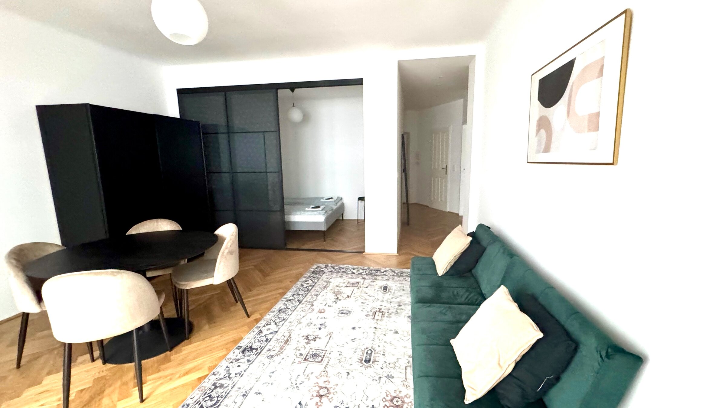 Living room with a double bed