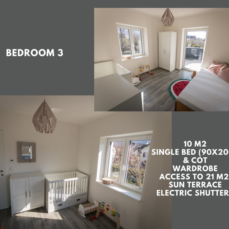 Schlafzimmer mit Einzelbett und Gitterbett/ 1. Stock