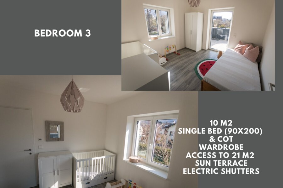 Schlafzimmer mit Einzelbett und Gitterbett/ 1. Stock