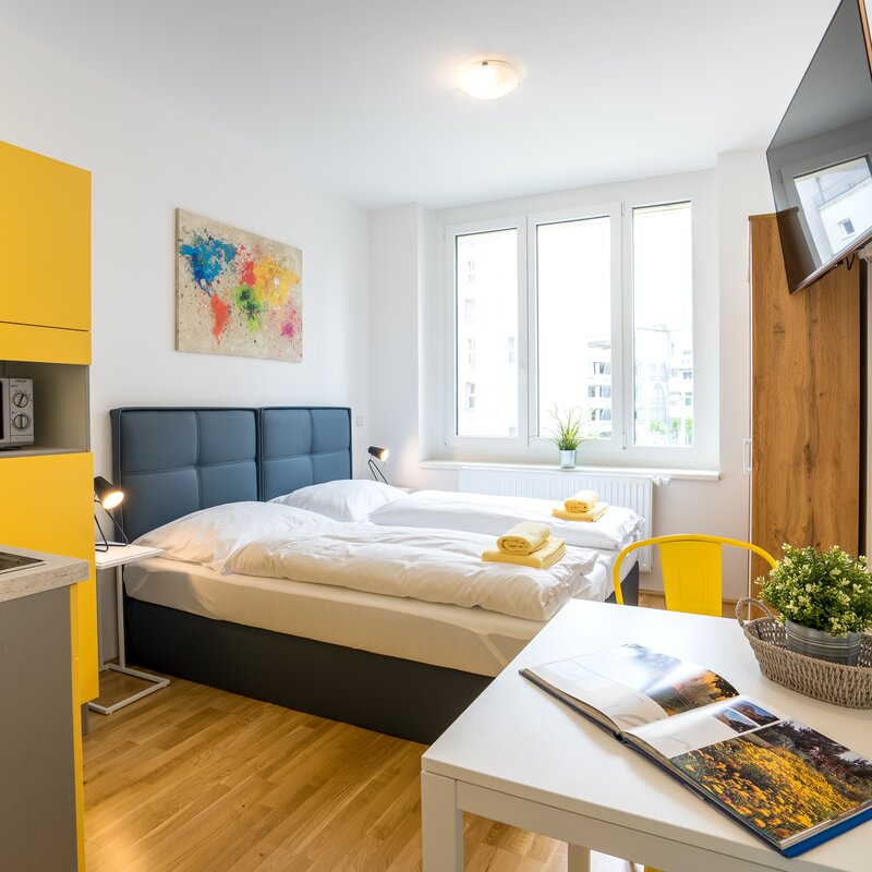Furnished 1-room apartment with kitchenette & double bed – short-term rental Vienna, temporary housing for 1 to 6 months