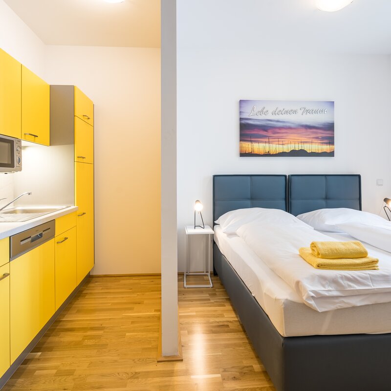 Furnished 1-room apartment with kitchenette & double bed – short-term rental Vienna, temporary housing for 1 to 6 months