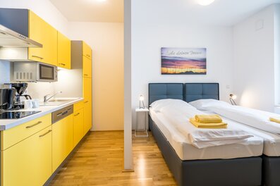 Furnished 1-room apartment with kitchenette & double bed – short-term rental Vienna, temporary housing for 1 to 6 months