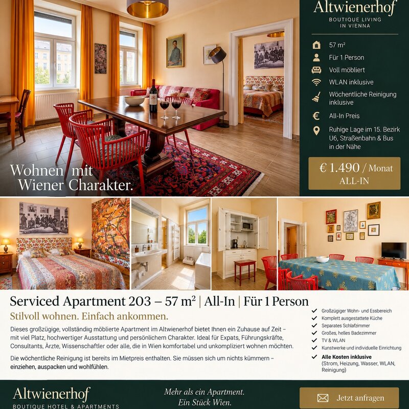Stillvolles 57 m² Serviced Apartment – ALL-IN & Reinigung inklusive