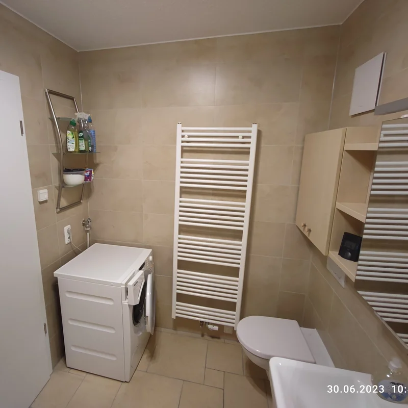 Badezimmer mit WC und Waschmaschine 