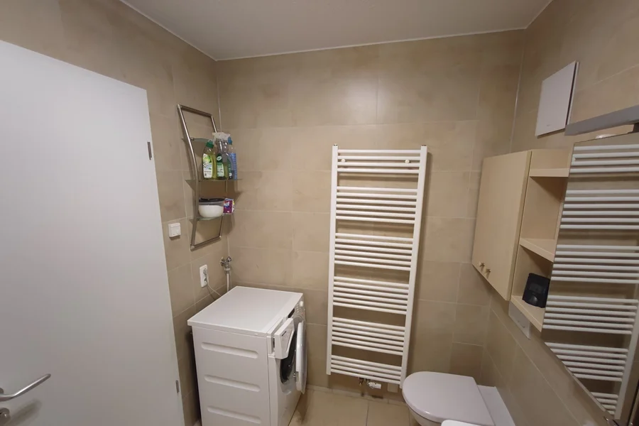 Badezimmer mit WC und Waschmaschine 