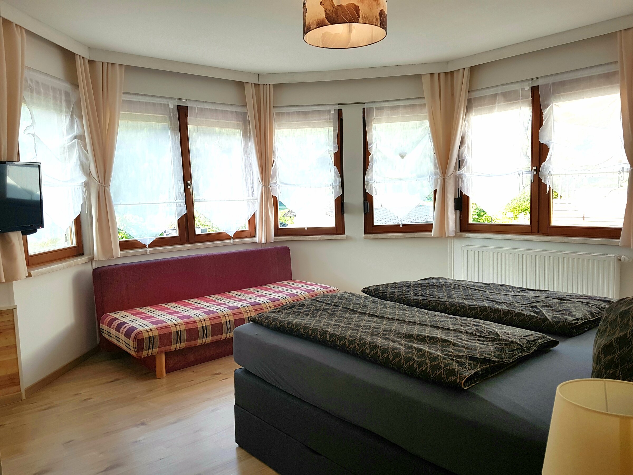 Box spring, wardrobe, TV