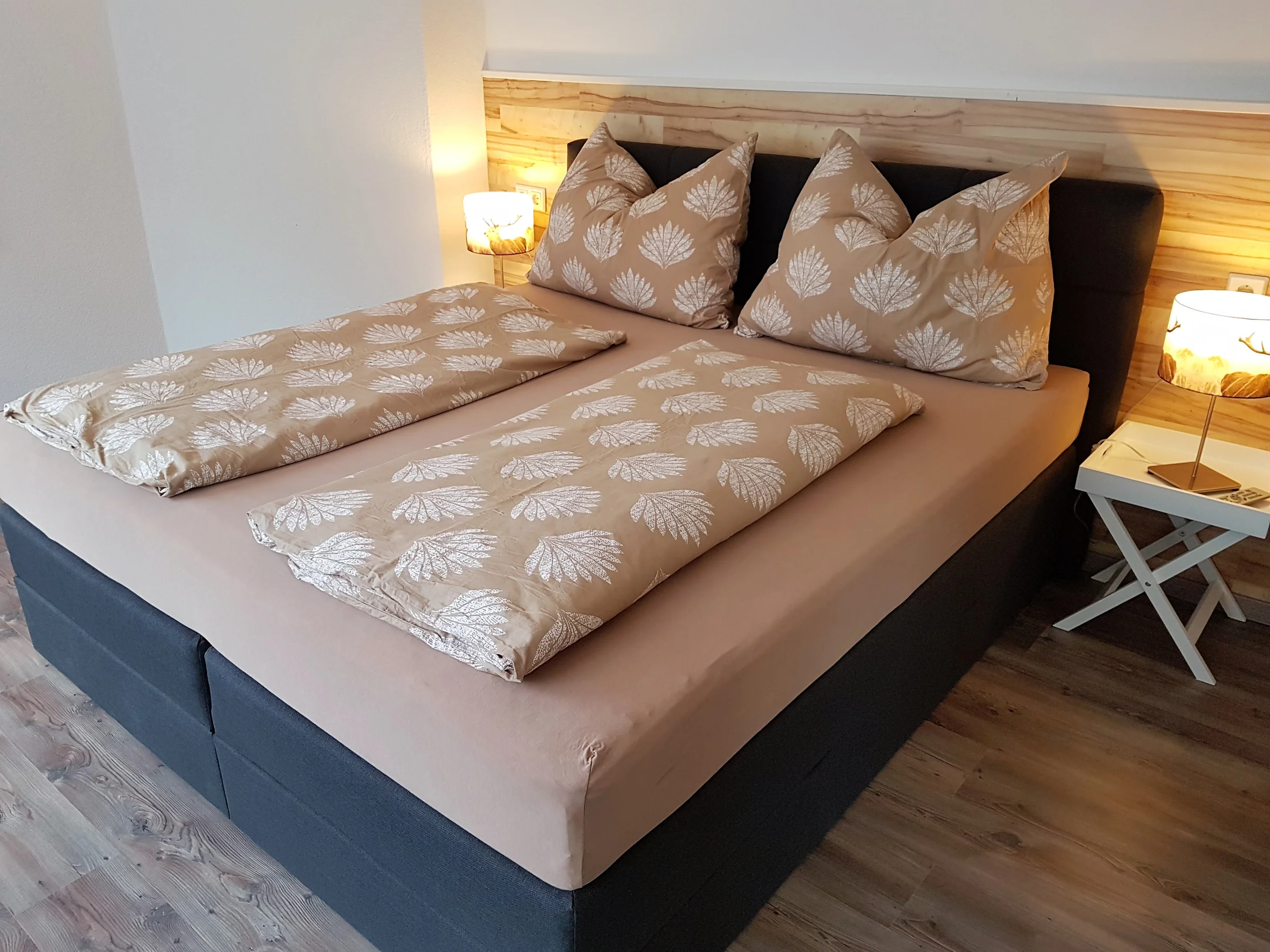 Box spring bed, wardrobe, TV