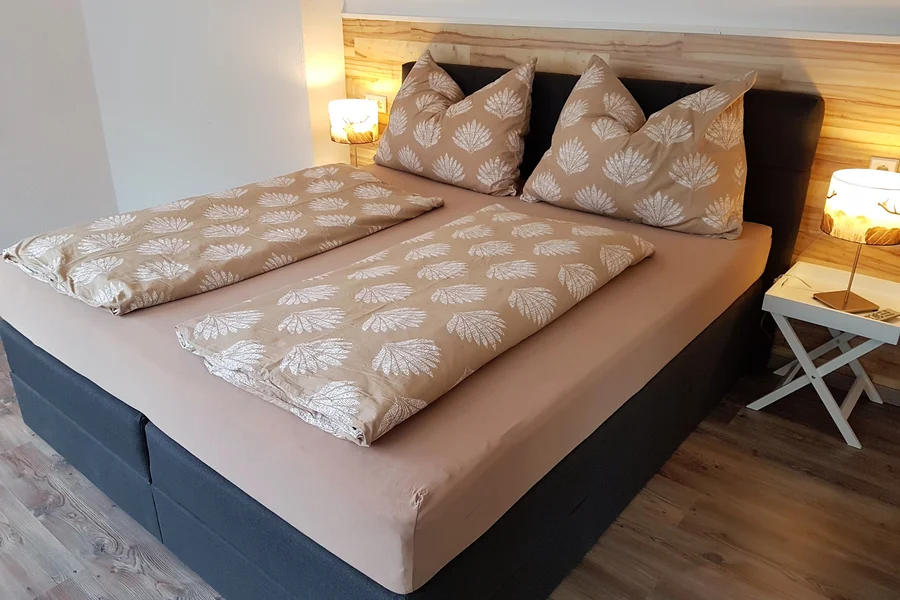 Box spring bed, wardrobe, TV