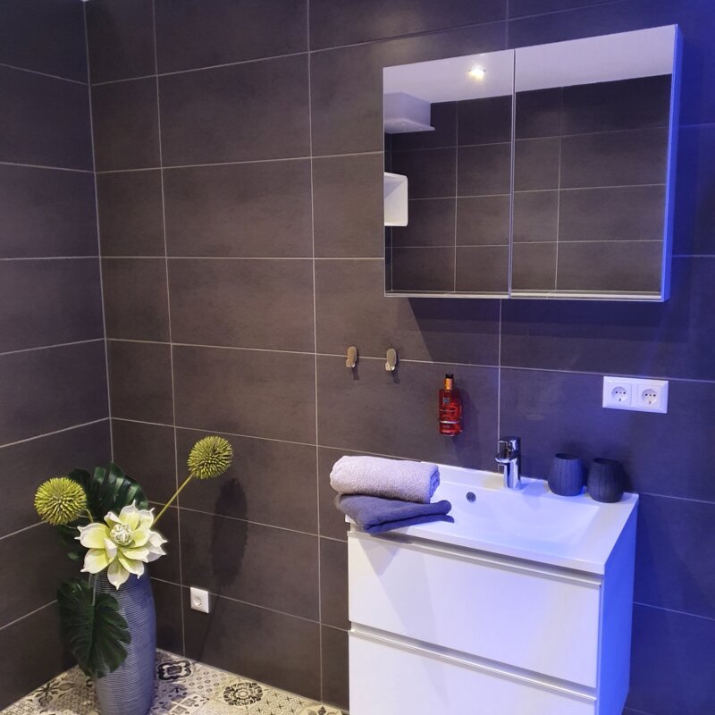 Washing area, hair dryer