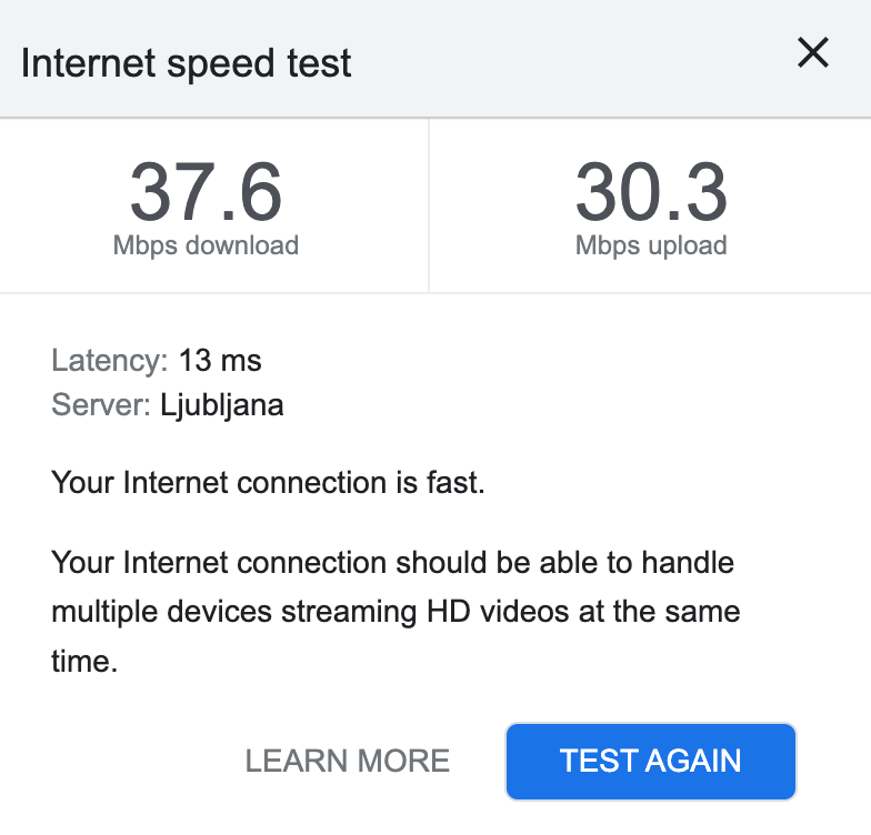 Internet speed on WIFI