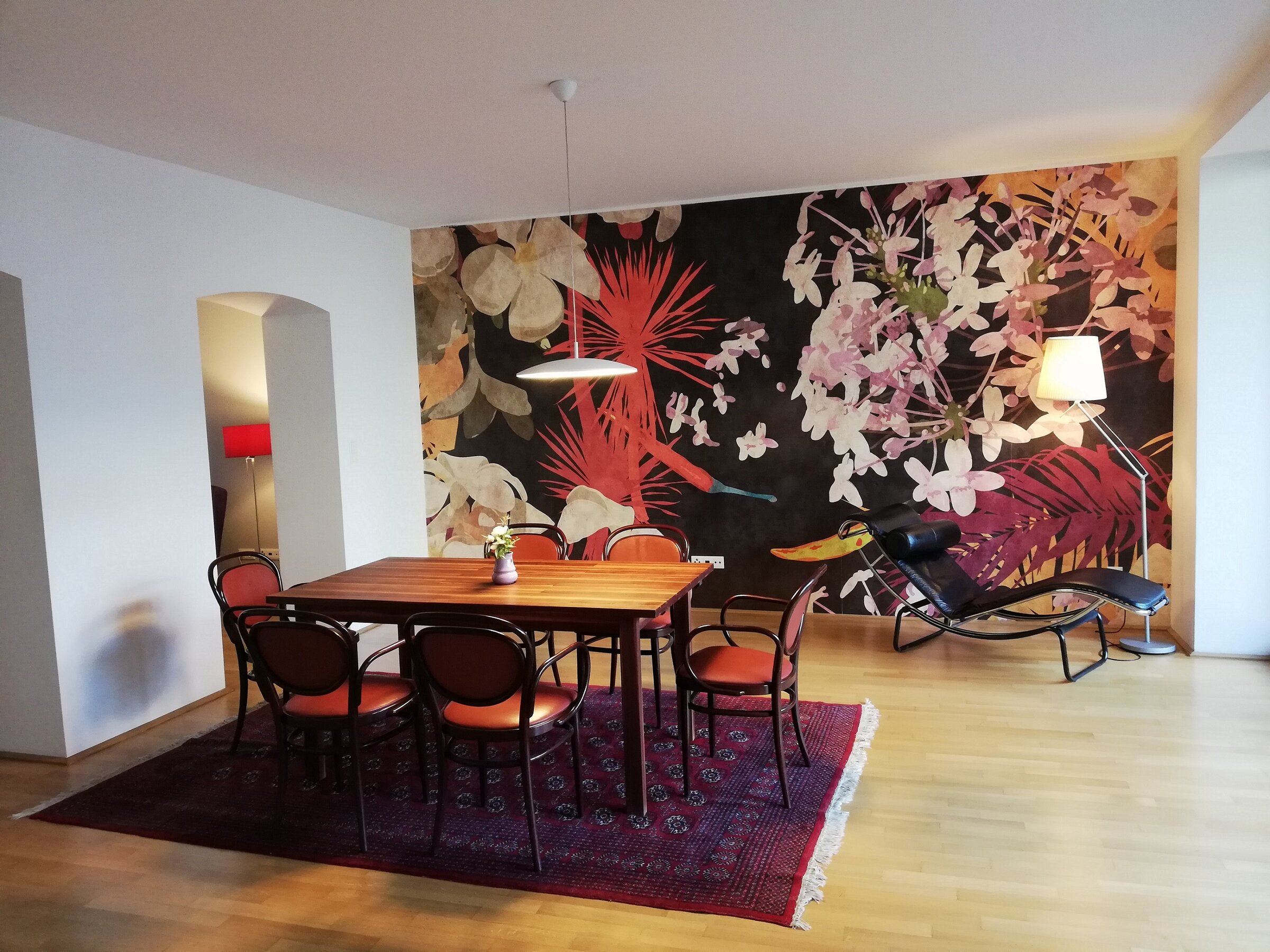 Dining area with view towards terrace