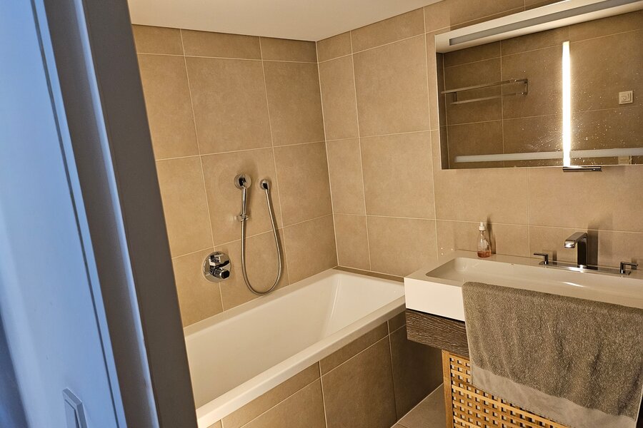 Bathroom with tub and shower