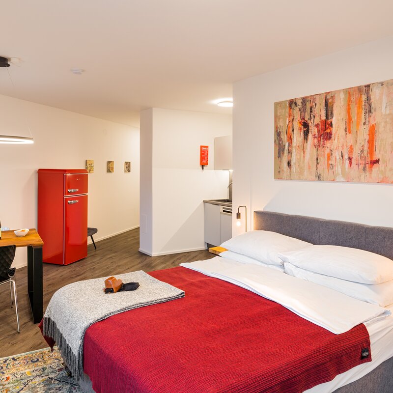 Modernes Studio Apartment mit Küchenzeile & Doppelbett – vollmöbliert zur Kurzzeitmiete & Wohnen auf Zeit für 1 bis 6 Monate in Wien