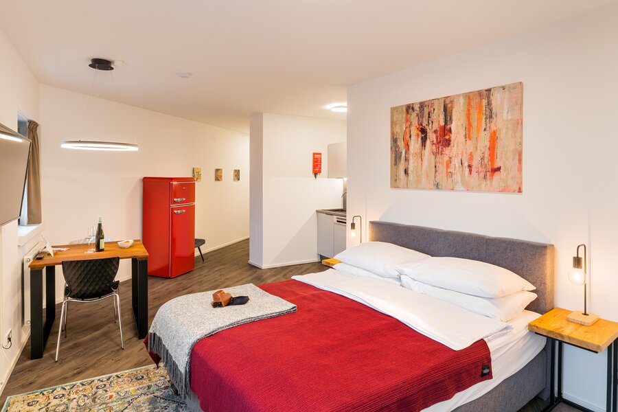 Modernes Studio Apartment mit Küchenzeile & Doppelbett – vollmöbliert zur Kurzzeitmiete & Wohnen auf Zeit für 1 bis 6 Monate in Wien