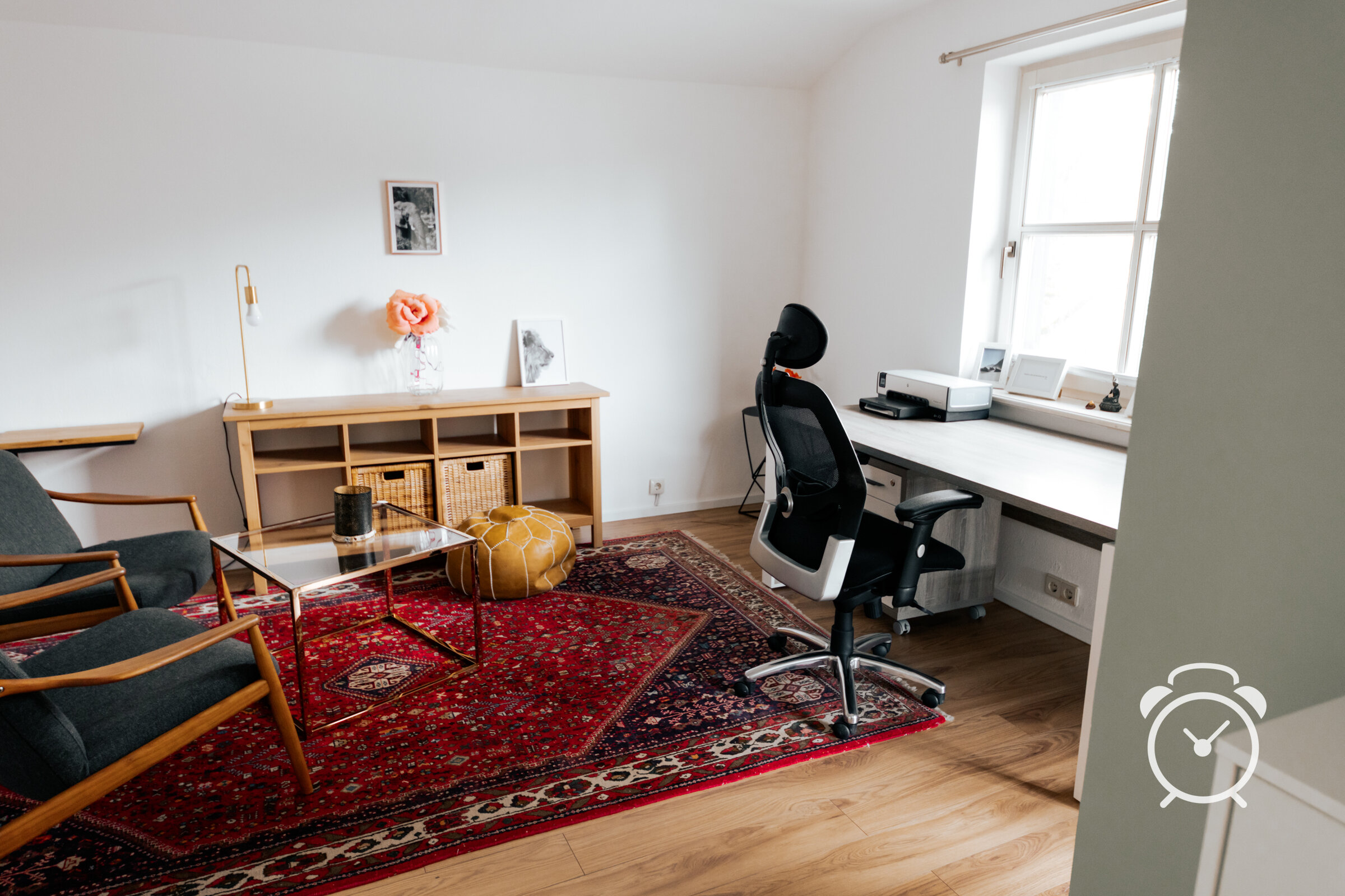 workspace with chill area and access to balcony with Mountain View