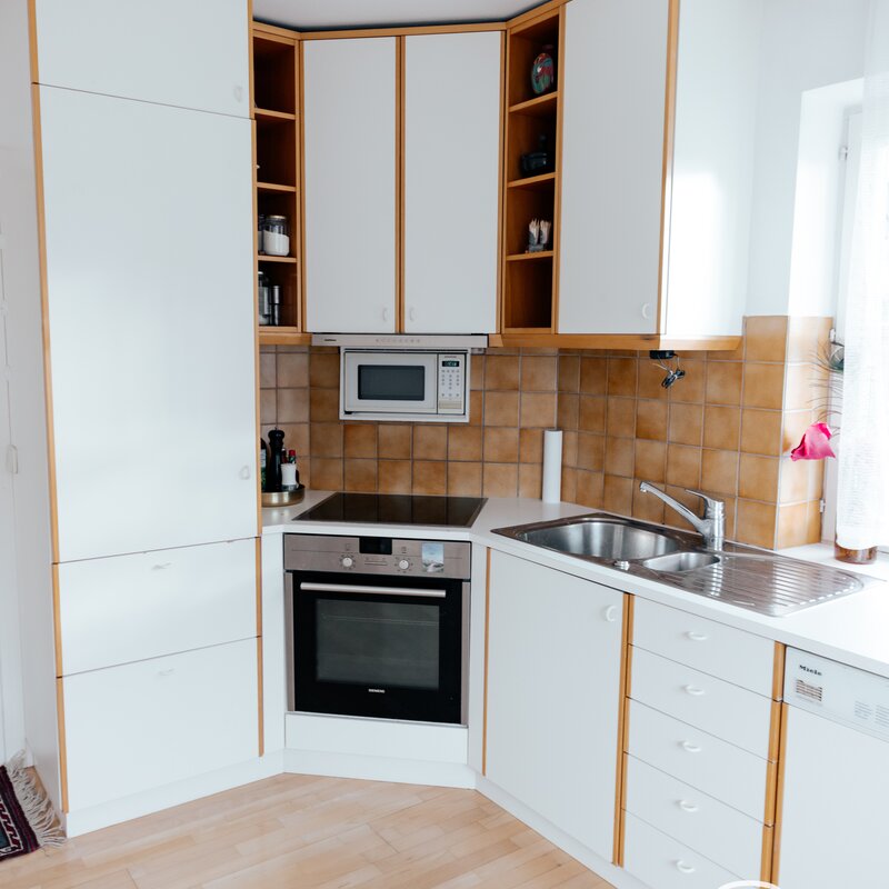 induction cooker, new fridge, microwave, dish washer and sink