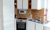 Induktionsherd, neuer Kühlschrank, Mikrowelle, Spülmaschine und Waschbecken