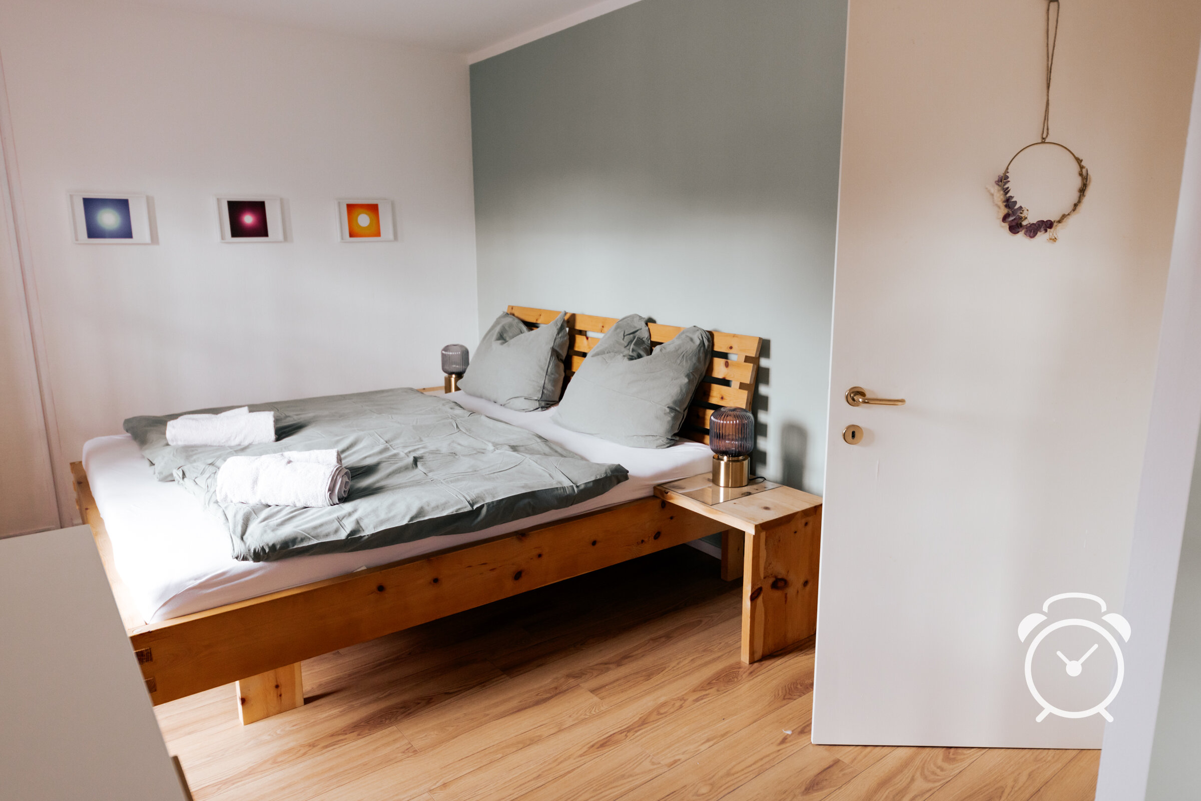 bright, big bedroom with wooden (pine) double bed with beautiful  Mountain View and access to spacious balcony