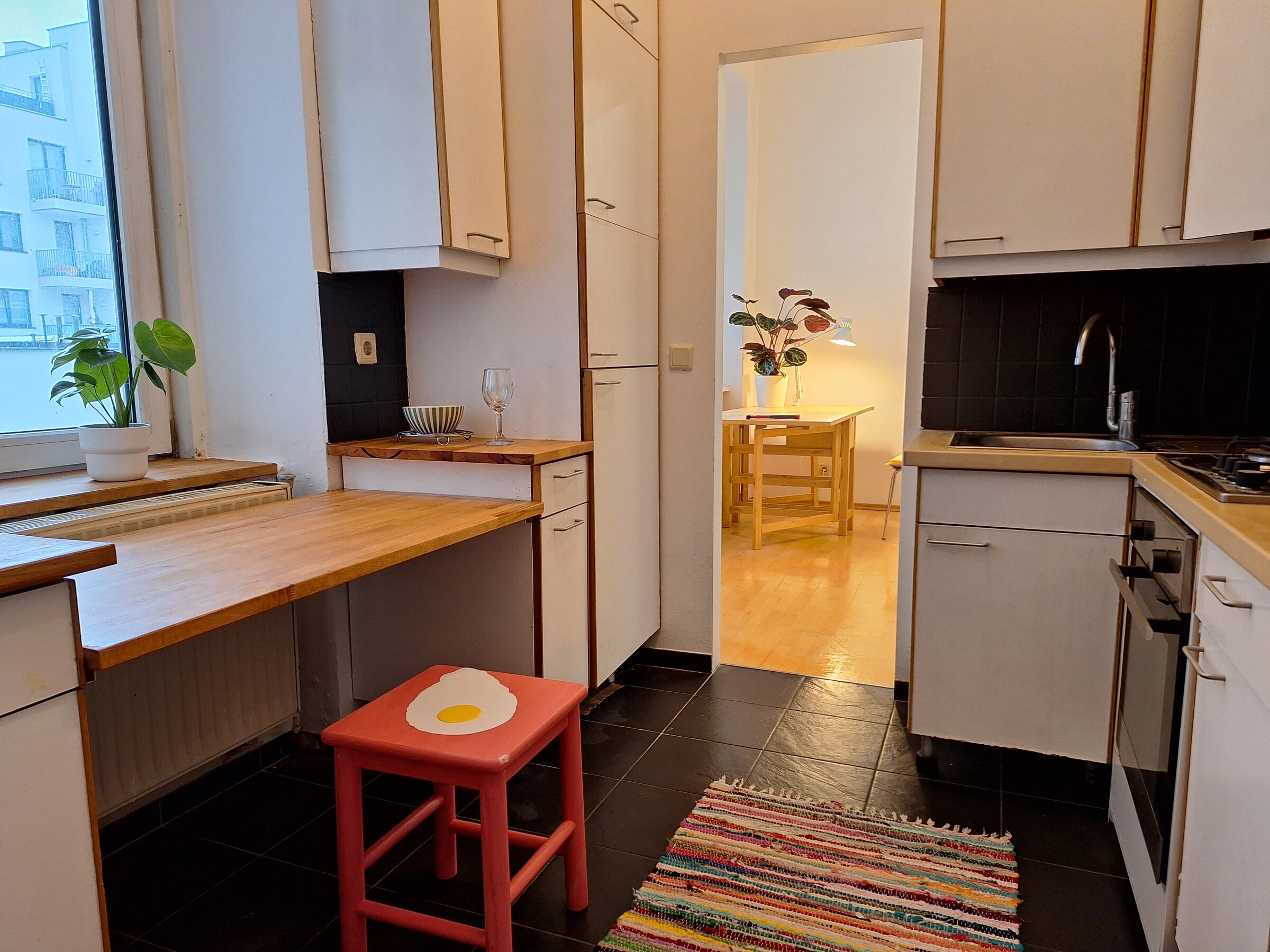 kitchen with view to sleeping room