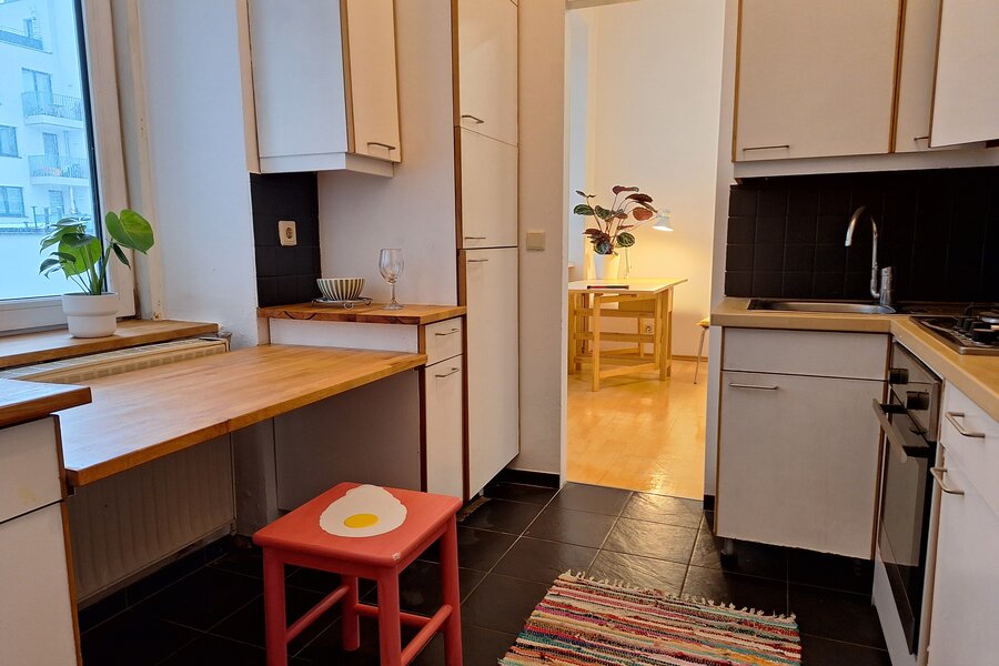 kitchen with view to sleeping room