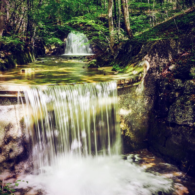 waterfall behind the house