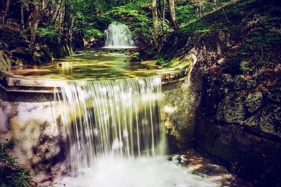 waterfall behind the house