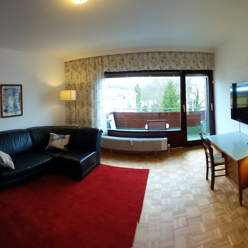 Living room with couch, desk and TV