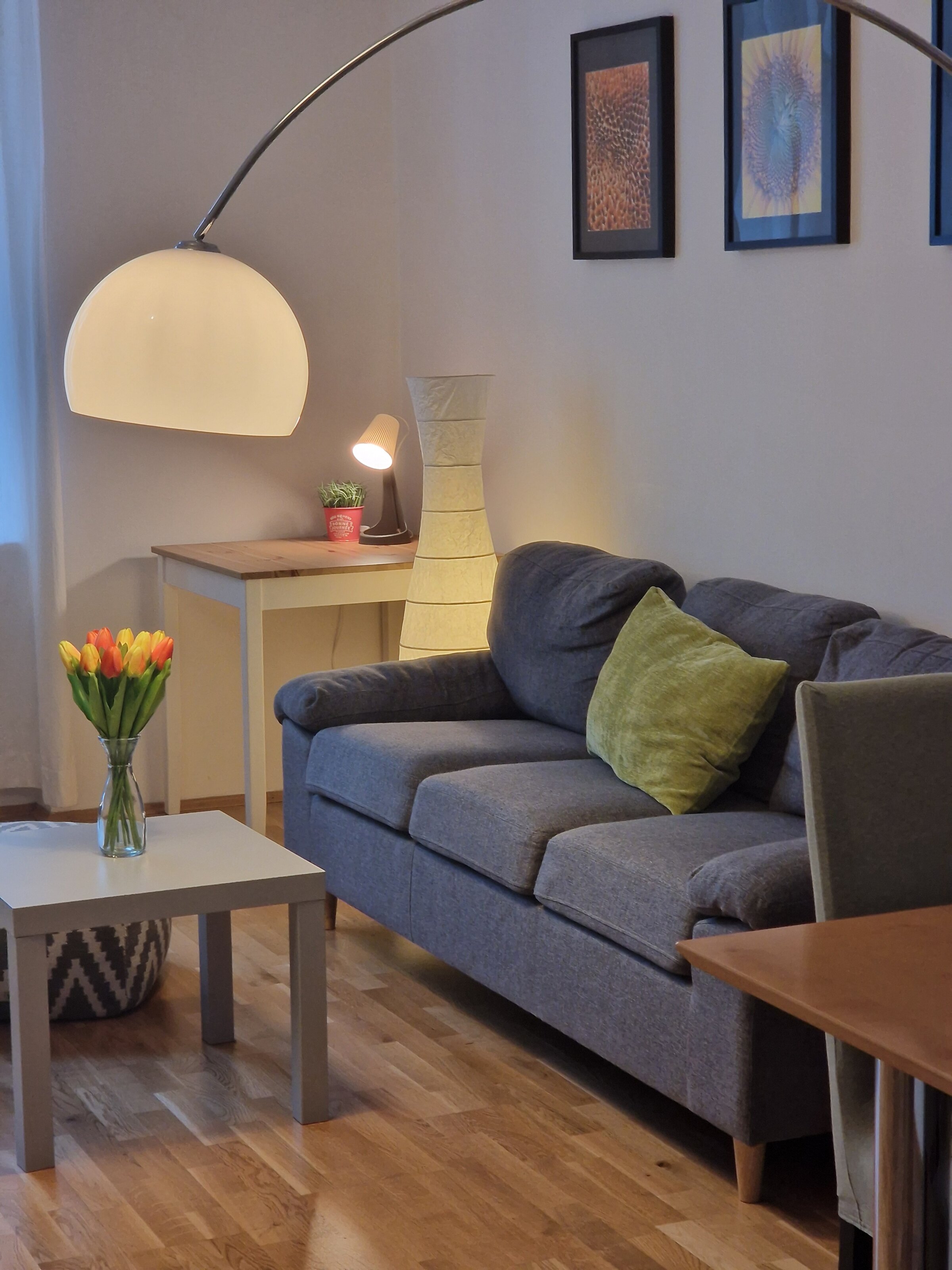 living room with separate working desk