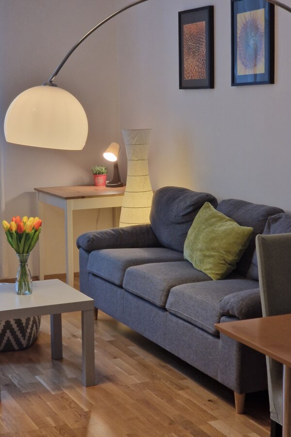 living room with separate working desk