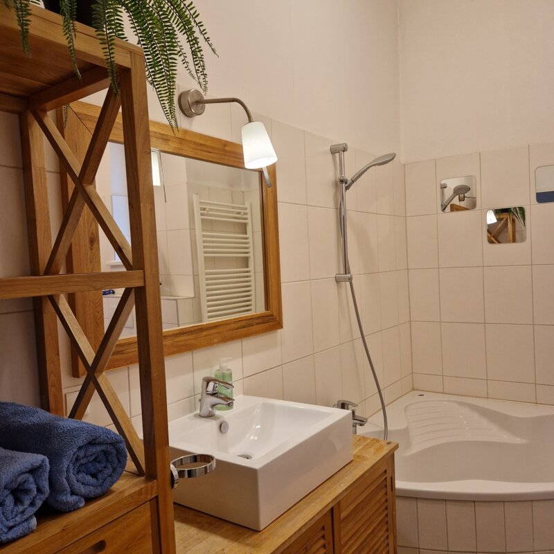 bathroom with tube