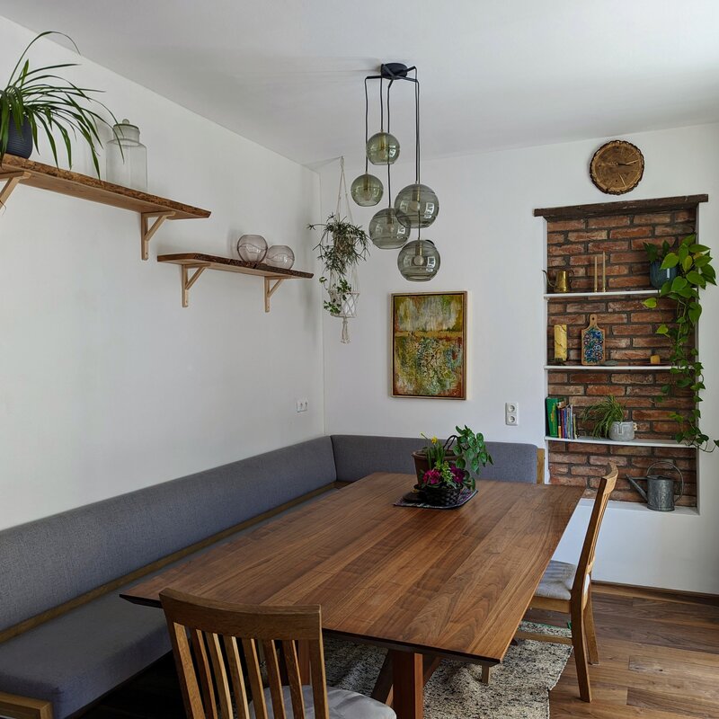 The spacious dining table
