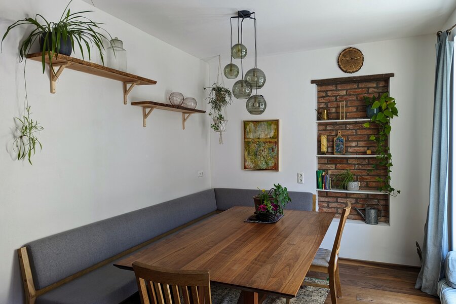 The spacious dining table