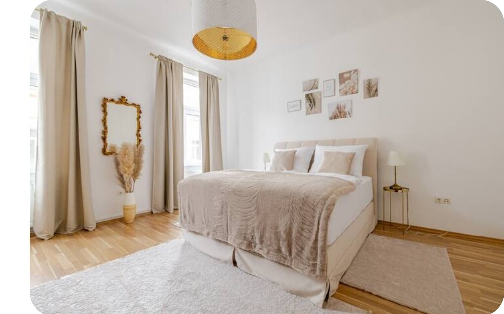 Helles Schlafzimmer in eleganter 3-Zimmer Wohnung – Kurzzeitmiete & Wohnen auf Zeit für 1 bis 6 Monate in Wien